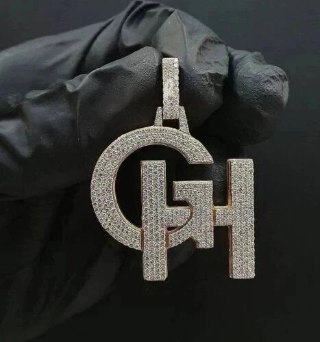 3.5Ct Round Cut Real Moissanite Custom Two Letter Pendant 14K Yellow Gold Plated