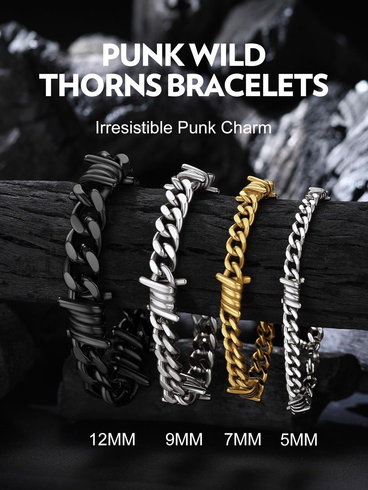 Bandmax Stainless Steel Chain Bracelet for Women Men 5MM Slim Barbed Wire Lin…