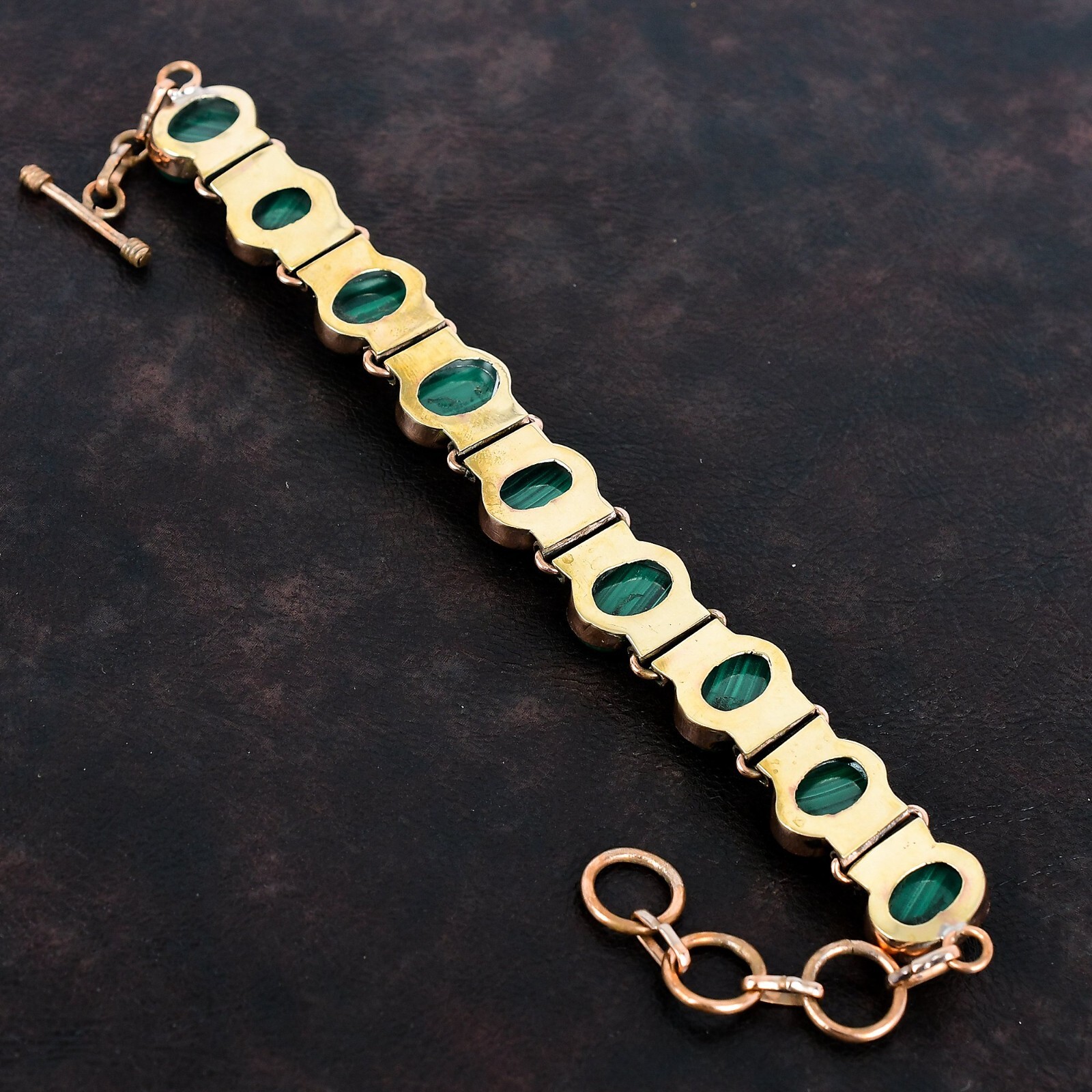 Womens day Sale Malachite Stone Anniversary Chain Bezel Bracelet Jewelry Copper