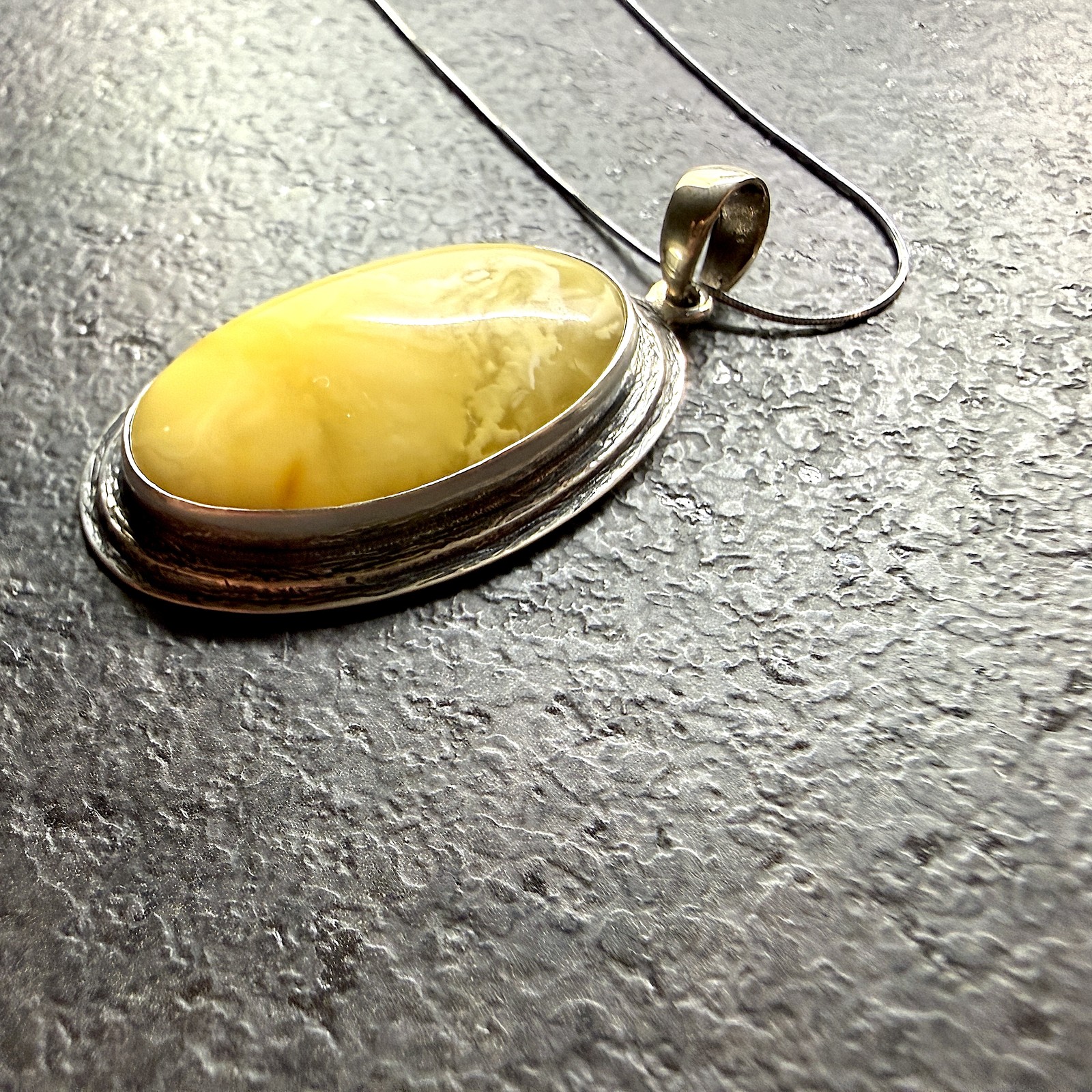 Silver landscape Whole Stone natural Amber Pendant 9.8g
