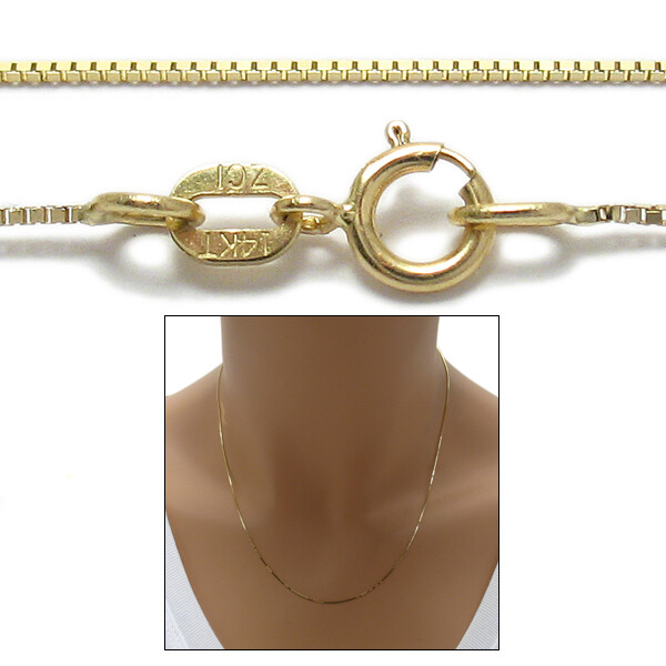 Guaranteed 14K Yellow Gold Box Chain Necklace 0.6mm 16″-24″