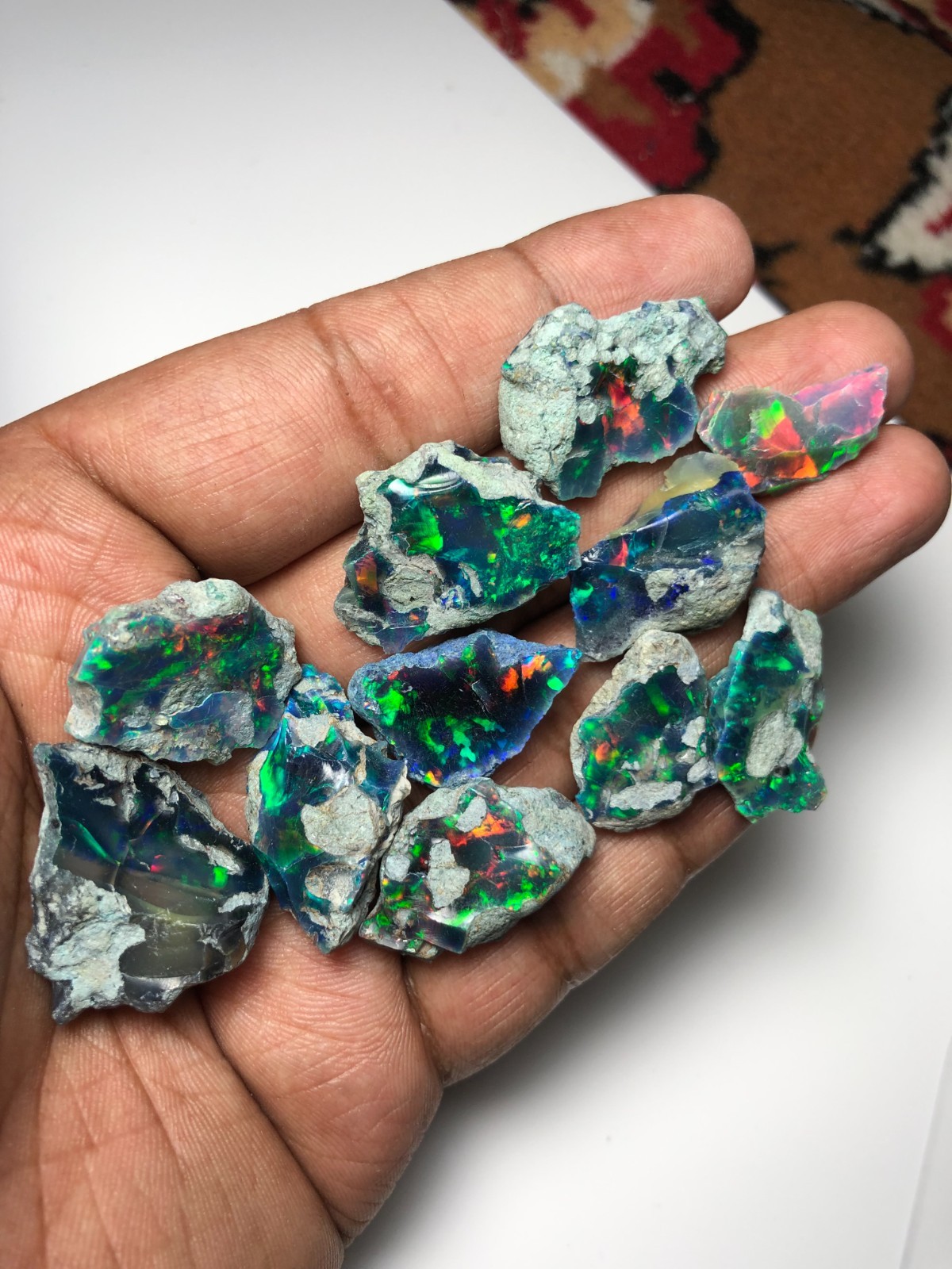 Large Premium Black Ethiopian Opal Rough Lot 10 Pc – Ready for Cutting & Jewelry