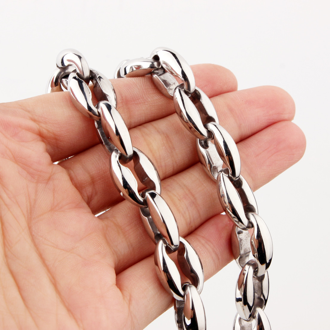 7-40″ 316L Stainless Steel Hollow Out Coffee Beads Bean Chain Neklace Men Women