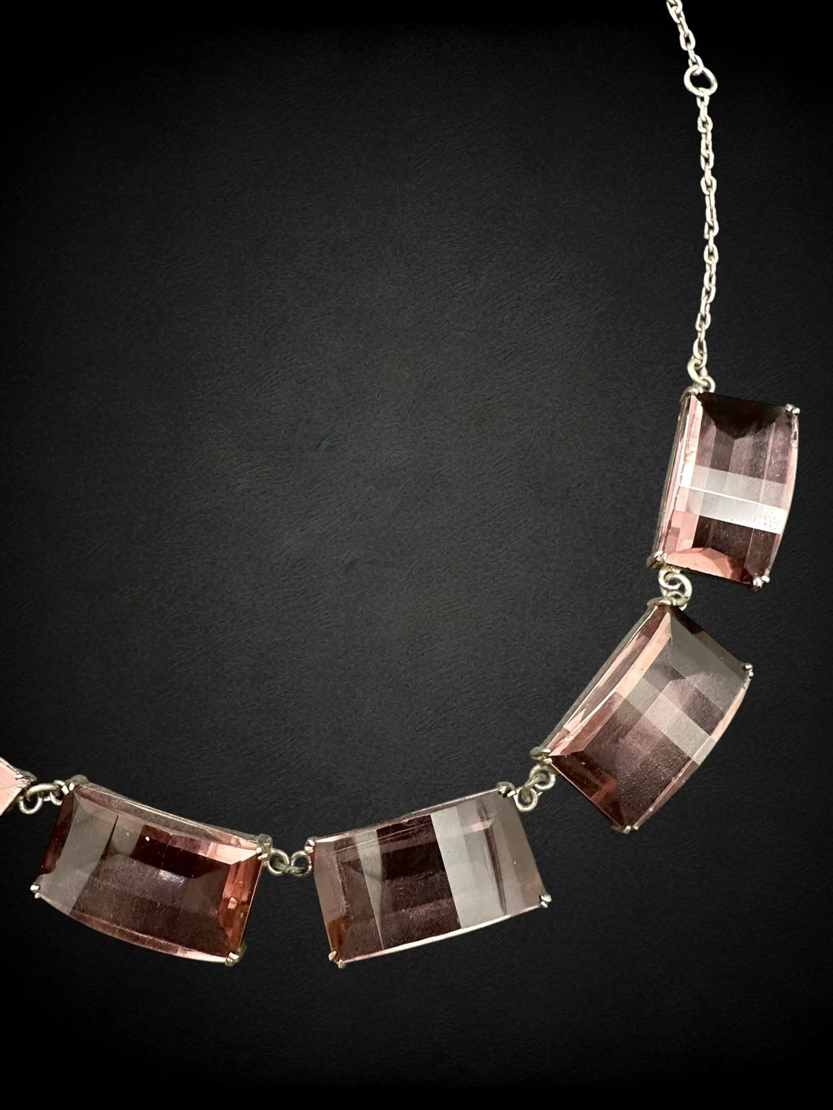 Vtg Art Deco Sterling Silver Faceted Purple Czech Glass Necklace Bracelet Set