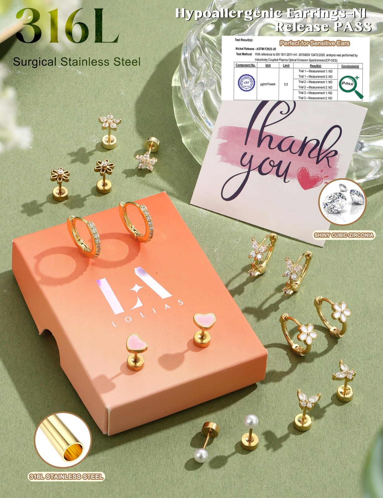 20G (0.8mm diameter, 6mm post length), 14K Gold Plated + Butterfly Hoops