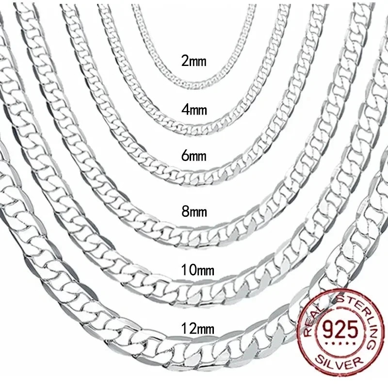 Men’s 925 Stamped Silver Cuban Link Chain Necklace Lobster Clasp Unisex