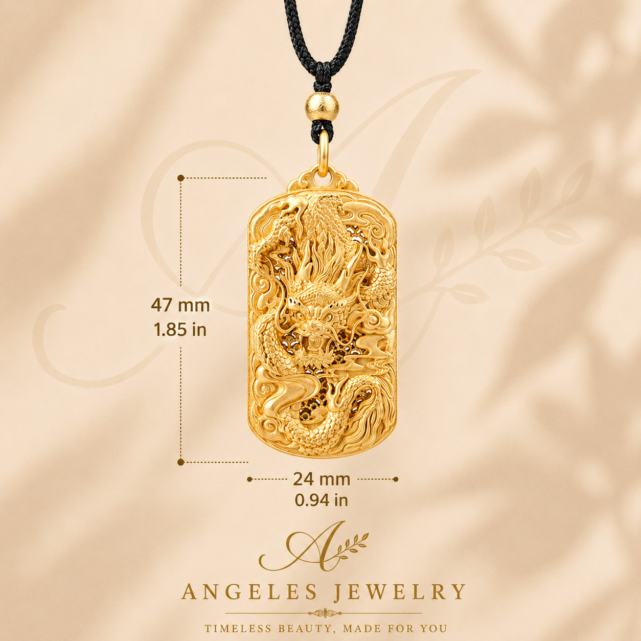 Power Dragon Carved Pendant Necklace Lucky Charm 18K Gold Plated Dainty Gemstone