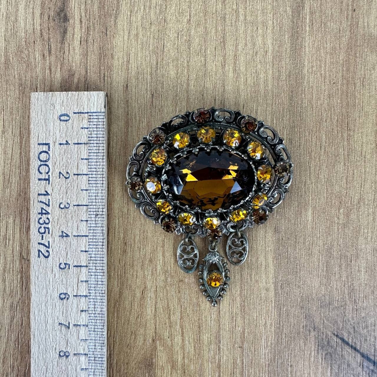 Vintage brooch – USSR jewelry – soviet orange stone – Czech Republic