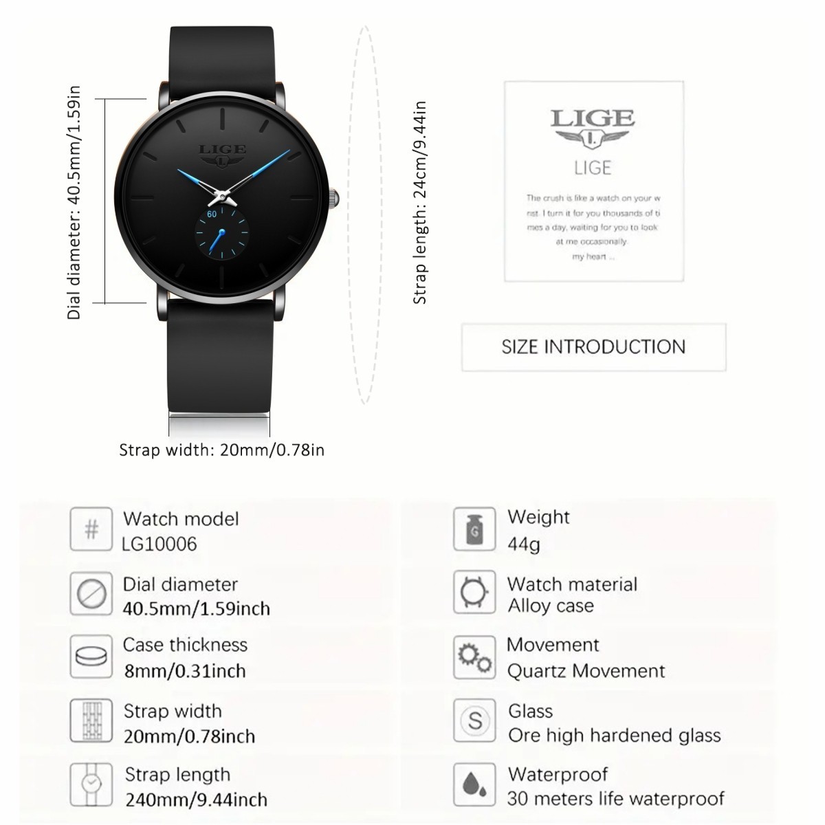 Men Watch Ultra-thin Quartz Second Dial Waterproof Daily Man Wristwatch Boxed