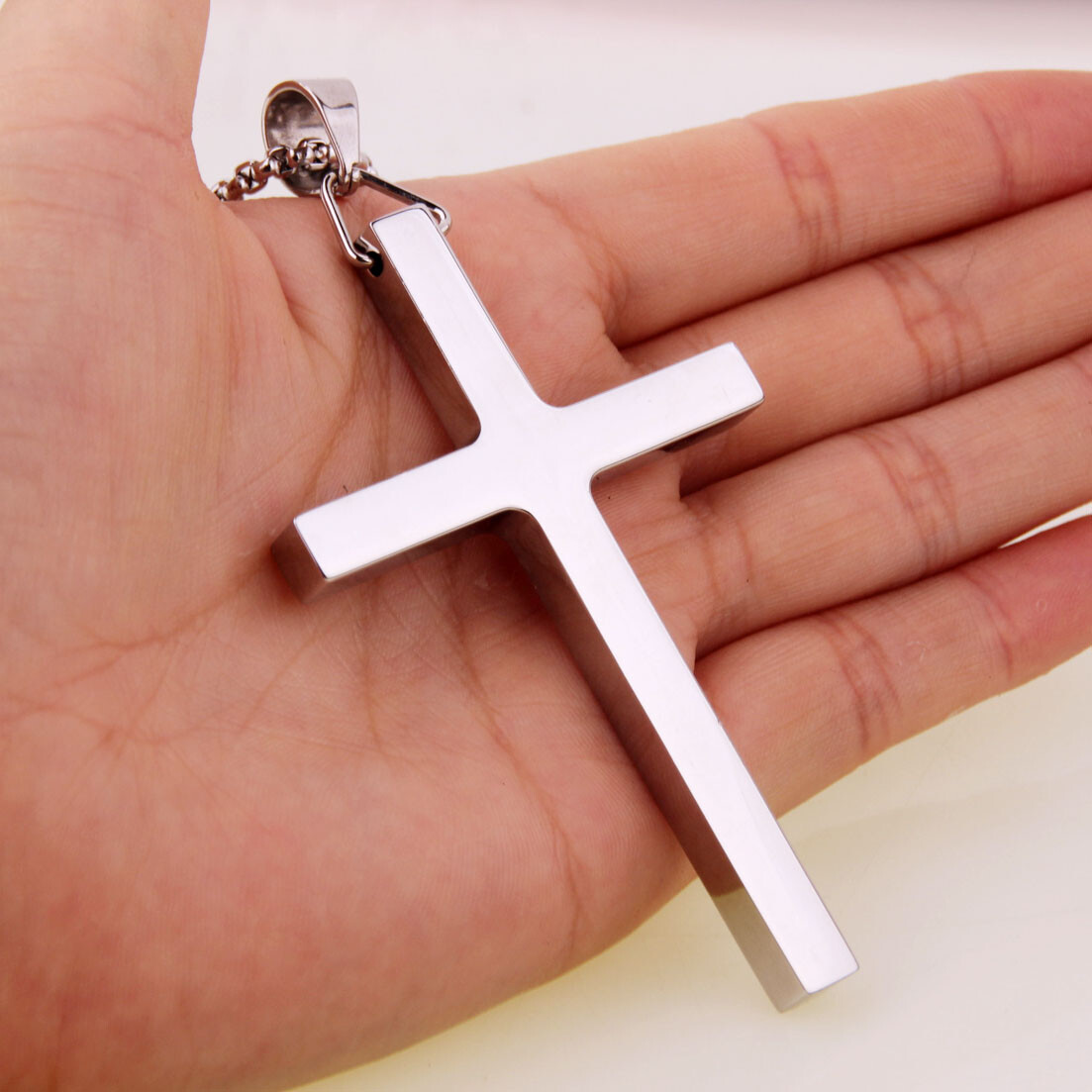 New Gift Unisex’s Men’s Silver Stainless Steel Big Cross Pendant Chain Necklace