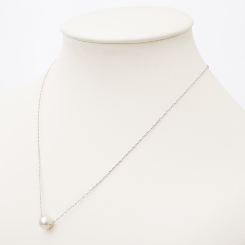 8mm White Akoya 850 Solid Platinum 0.8mm Singapore Chain Necklace 16.5″ MIJapan