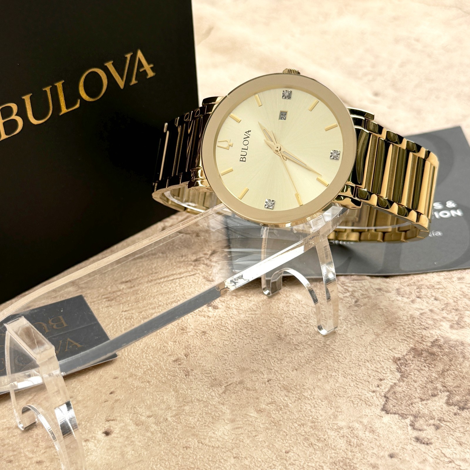 New Bulova Futuro Modern Quartz Gold Dial Chronograph Men’s Watch 97D115 42MM