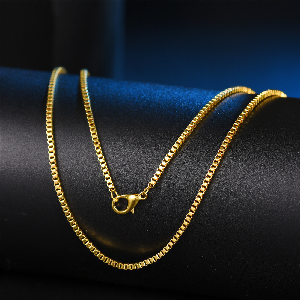 1.5-3mm Stainless Steel 18K Gold Plated Women Men Box Chain Necklace 16-24”