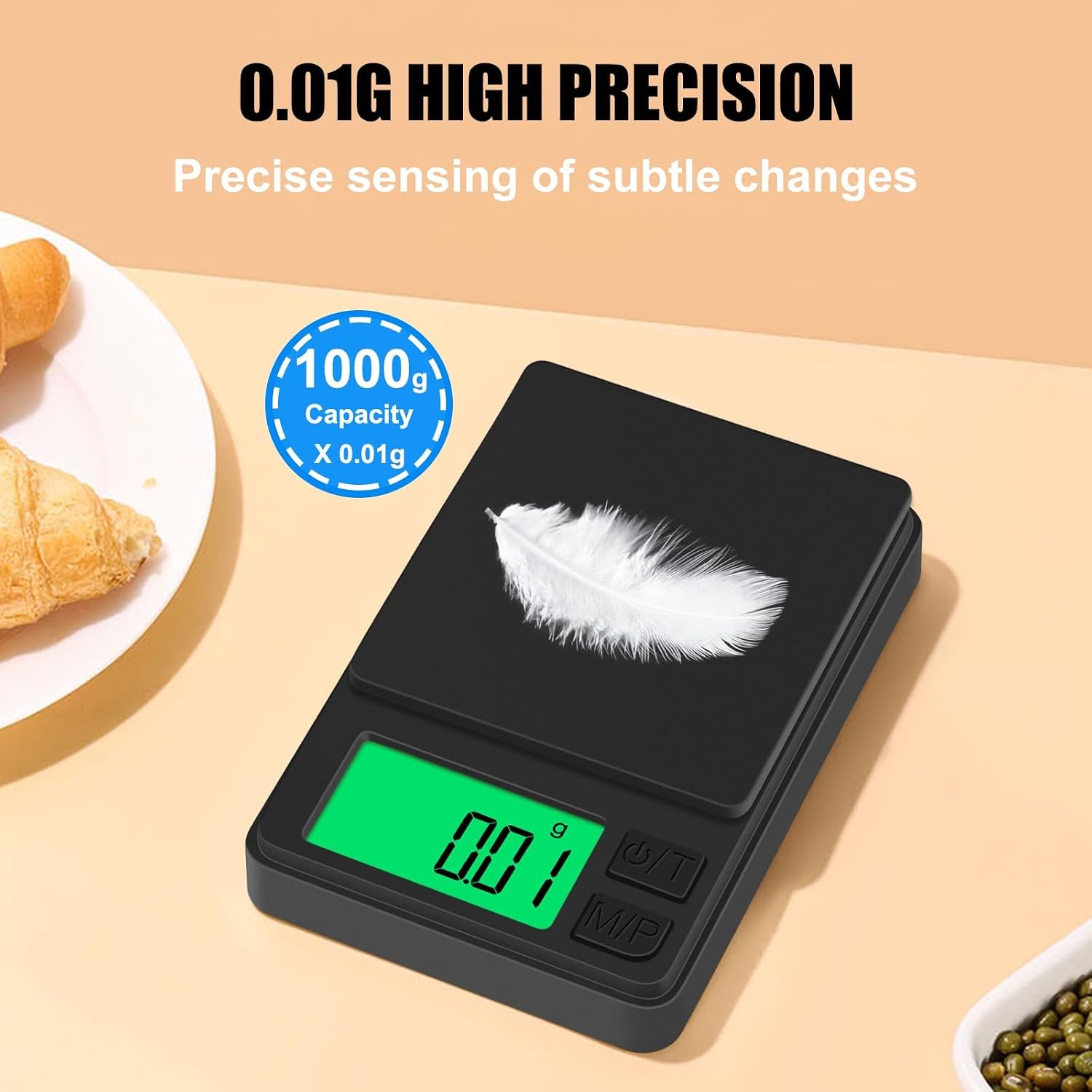 Pocket Scale 1000g 0.01g Digital Gram Jewelry Scale Protective Cover 7 Units LCD