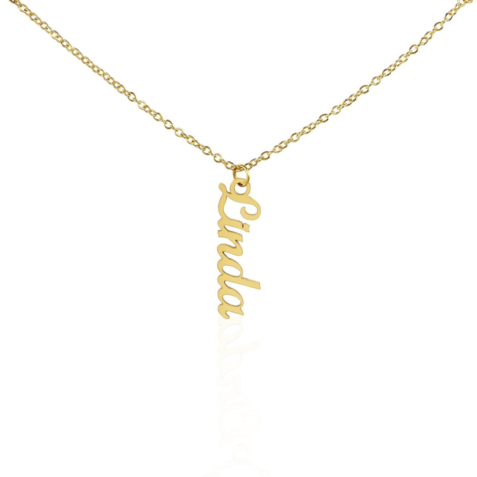 Personalized Vertical Name Necklace Custom Script Pendant Gift Box Silver Gold