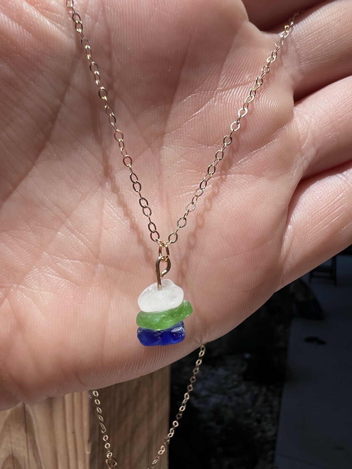 Lake Michigan Beach Glass Necklace on 14k Gold Chain (16 Inches) Handmade
