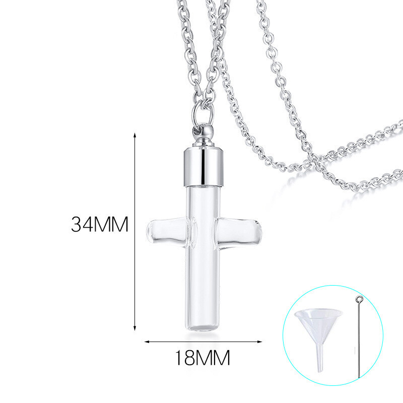 Glass Stainless Steel Cremation Urn Ashes Keepsake Perfume Pendent Necklace