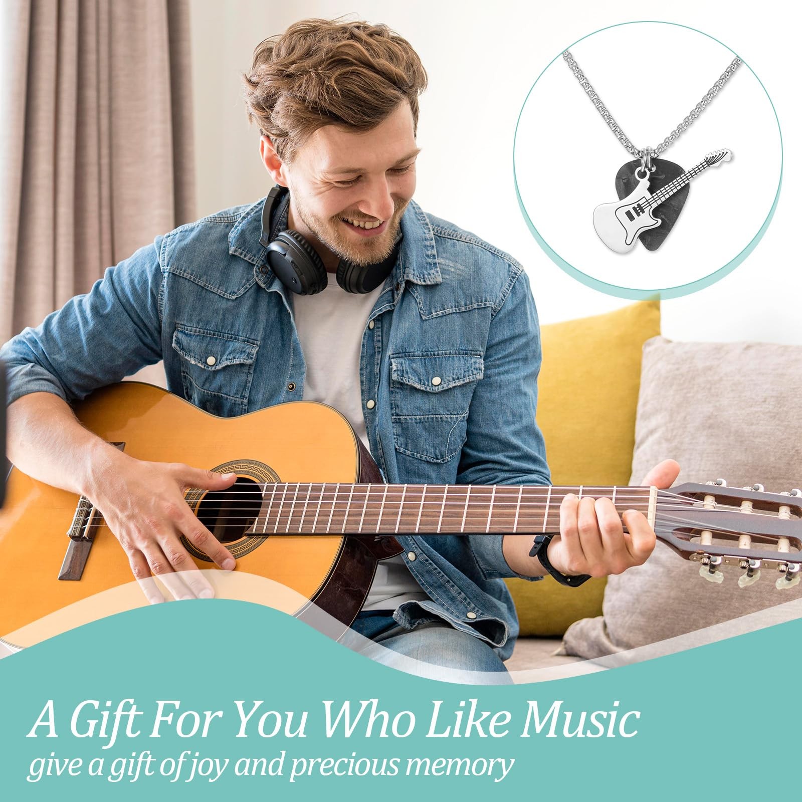 Guitar Pick Necklace, Music Silver Necklaces, Guitar Necklace for Men , Music…
