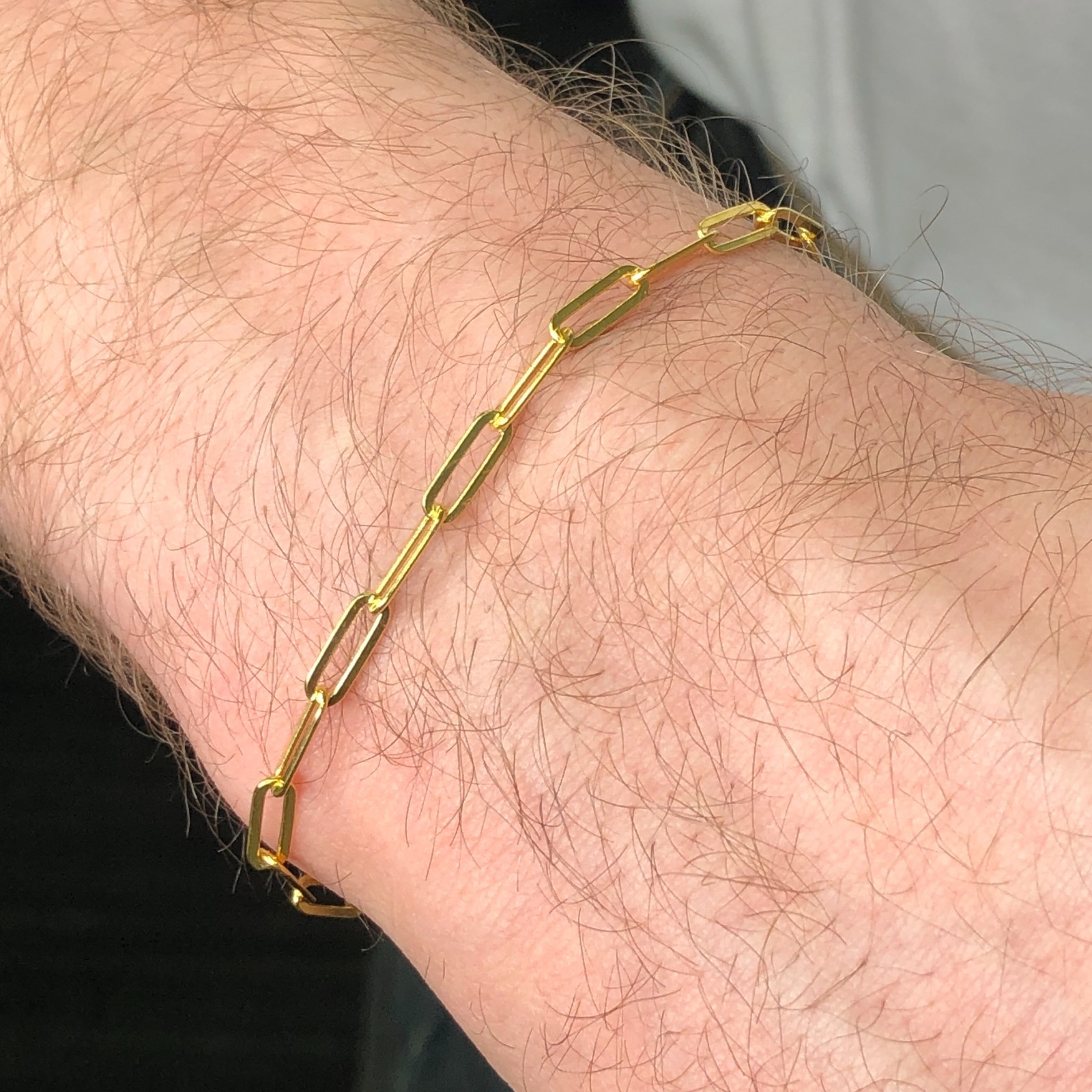 1/20 14K Yellow Gold Paperclip Bracelet 2 mm 7 Inch Women Men Lobster Lock
