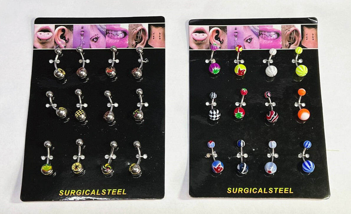 12 Pcs 316l Surgical Steel Mixed Assorted Ball Belly Navel Barbell Body Piercing