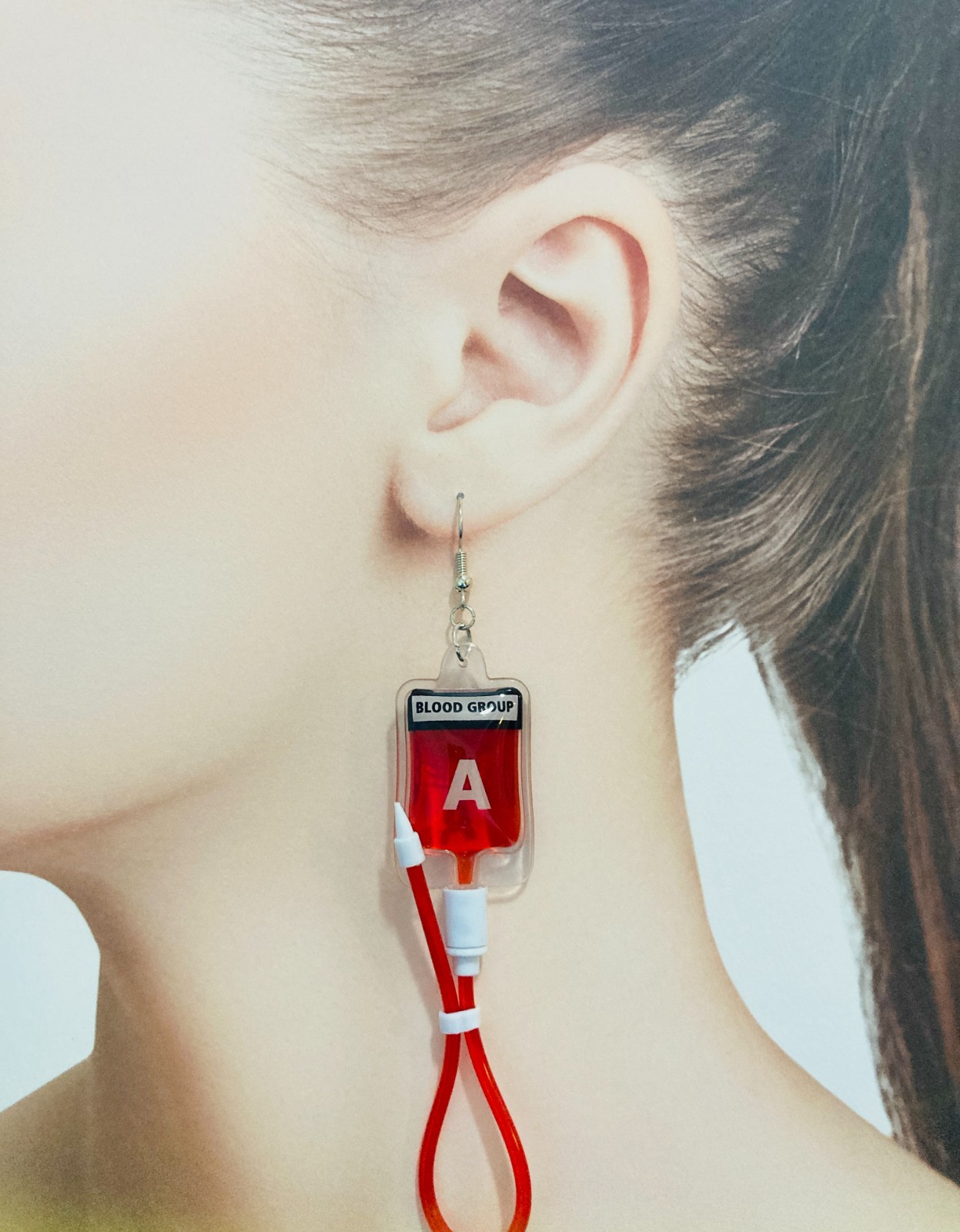 Blood Bag Earrings: Funny Jewelry, fake, Cosplay earrings, Halloween earrings