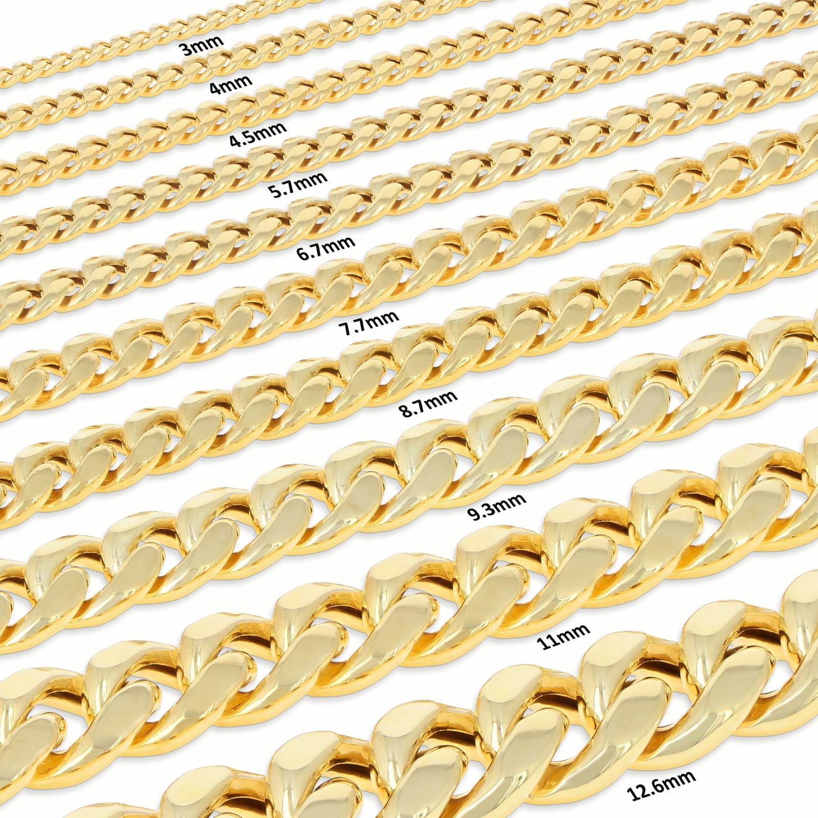 10K Real Yellow Gold 3mm-12.6mm Miami Cuban Lightweight Chain Necklace 16″ – 30″