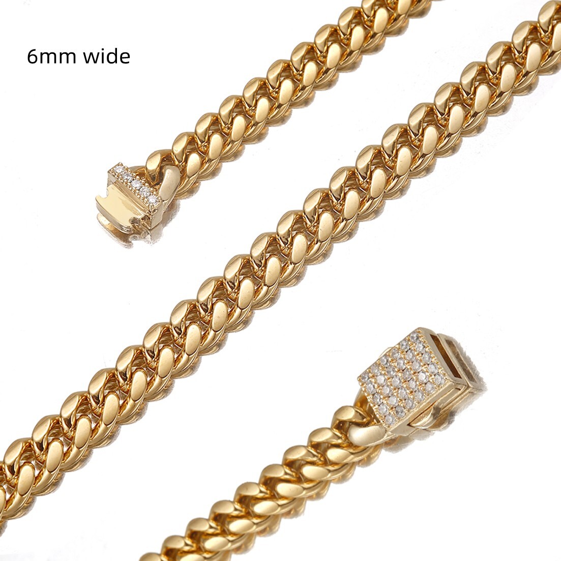 6-14mm Gold Tone Stainless Steel Miami Cuban Link Chain Necklace for Men Women