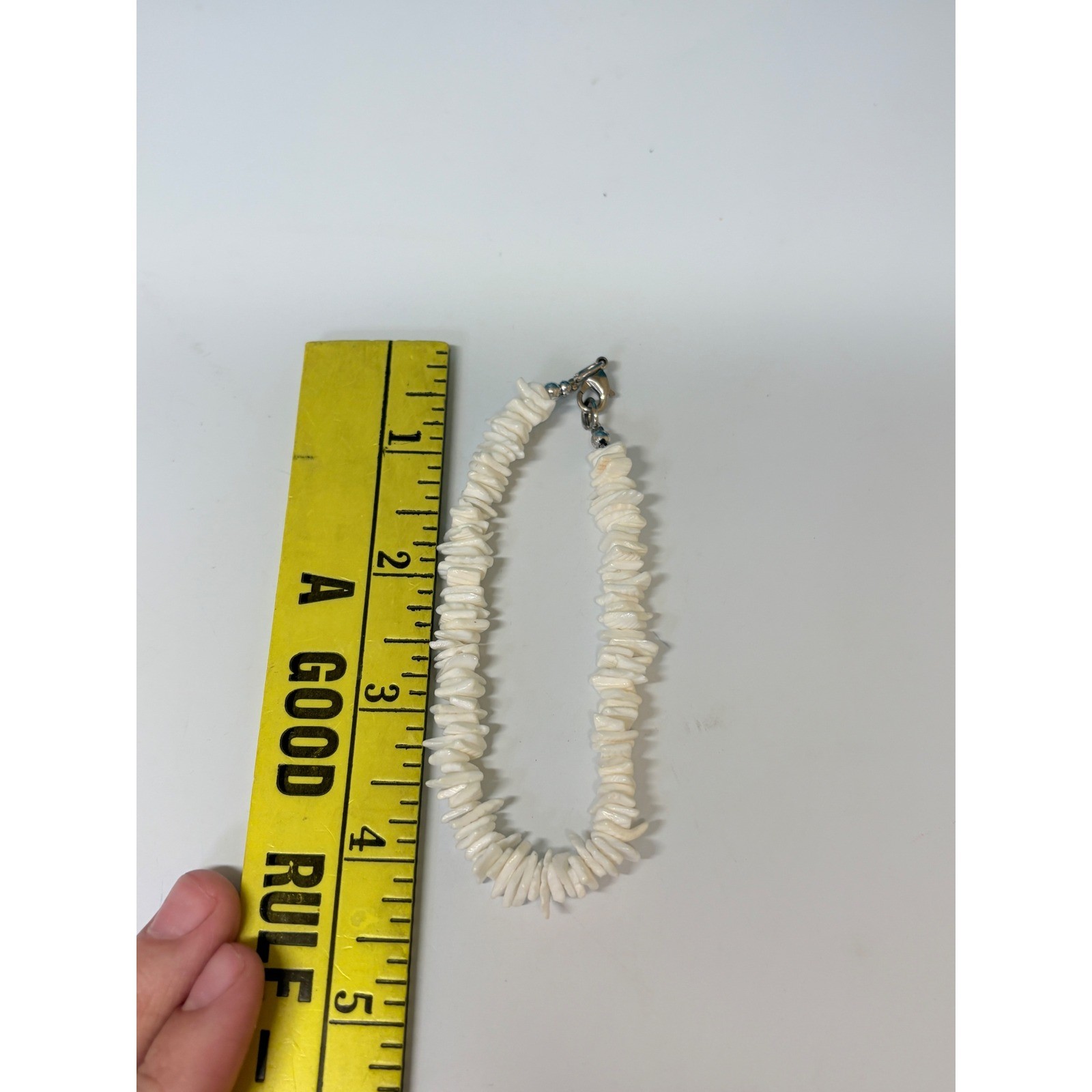 White Puka Shell Chip Bracelet Silver Tone Lobster Clasp Beach Coastal 7.5 Inch