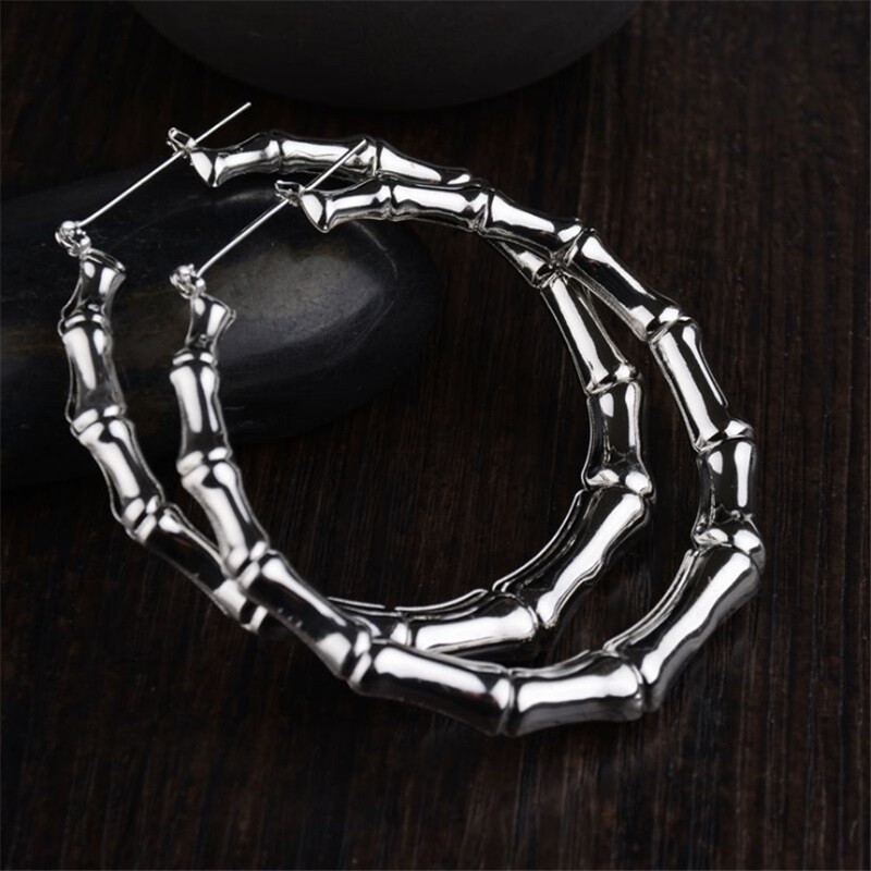 925 Sterling Silver Big Circle Round Bamboo Hoop Fashion Charms 2.25″ Earrings