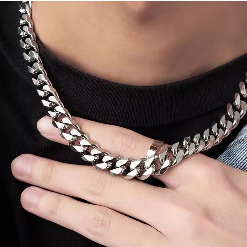 3/5/7mm Silver Tone Curb Cuban Link Chain Necklace Stainless Steel For Men Women