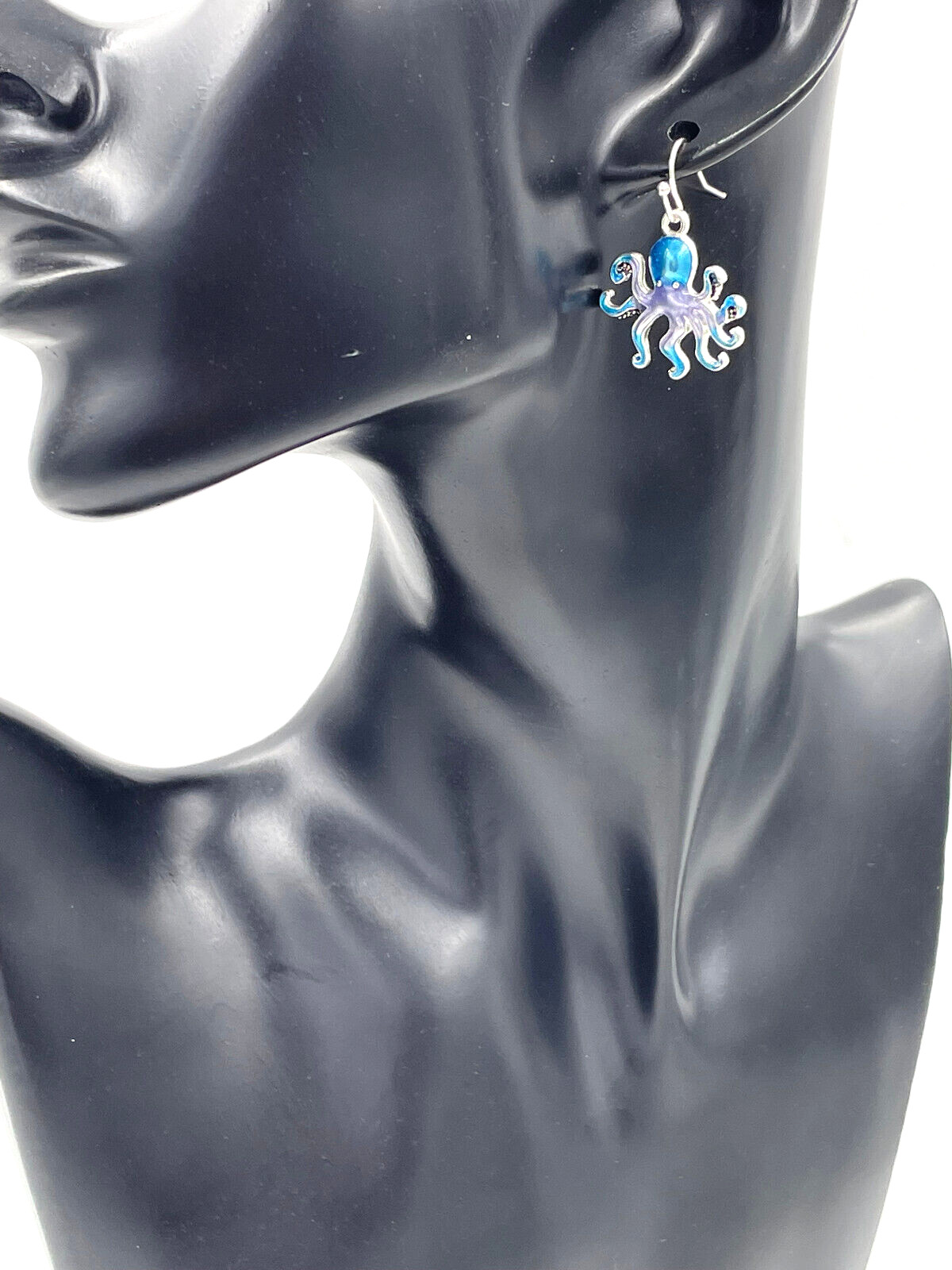 Blue Octopus Dangle Earrings Sterling Silver