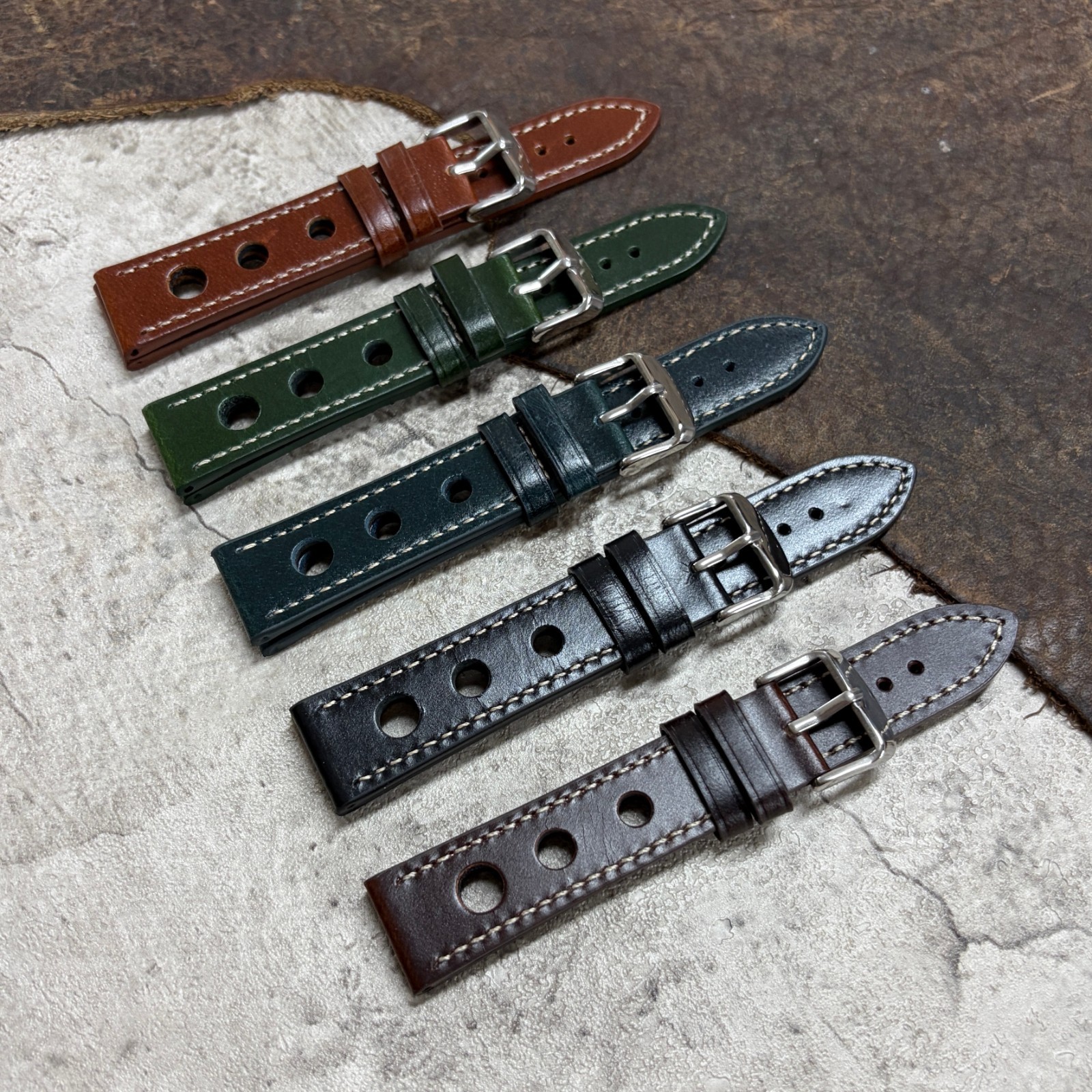 Size 20/22mm Racing Sport Rally Genuine Cow Leather Watch Strap/Band