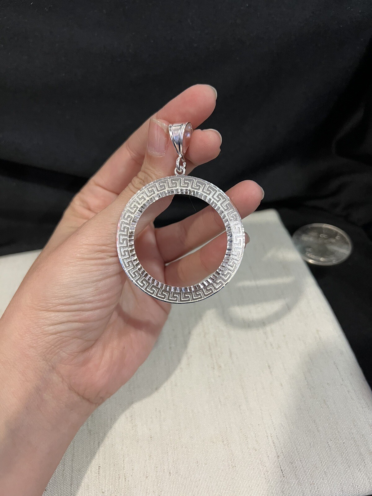 925 STERLING SILVER Bezel Greek Design Pendant FOR American Eagle Coin Medal