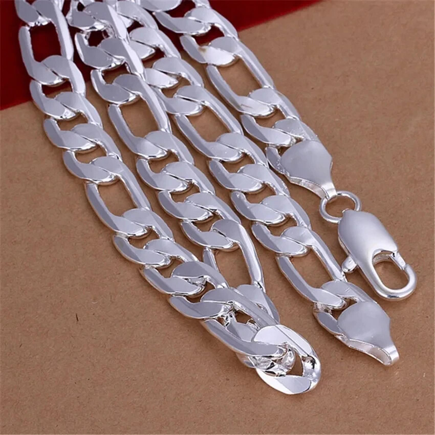 925 Sterling Silver necklace classic 12MM Cuban chain 18-30 inch Fashion jewelry