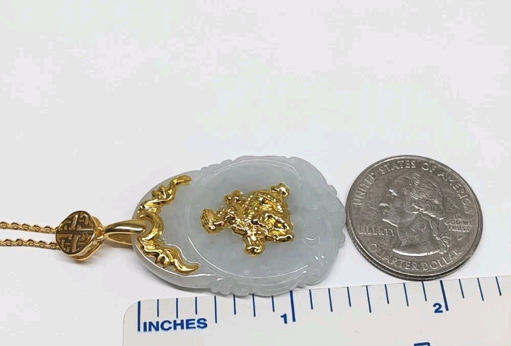 Certificated Dragon Jade Pendant 24K Gold Coated with silver hook 镀千足金玉吊坠龙生肖翡翠A货