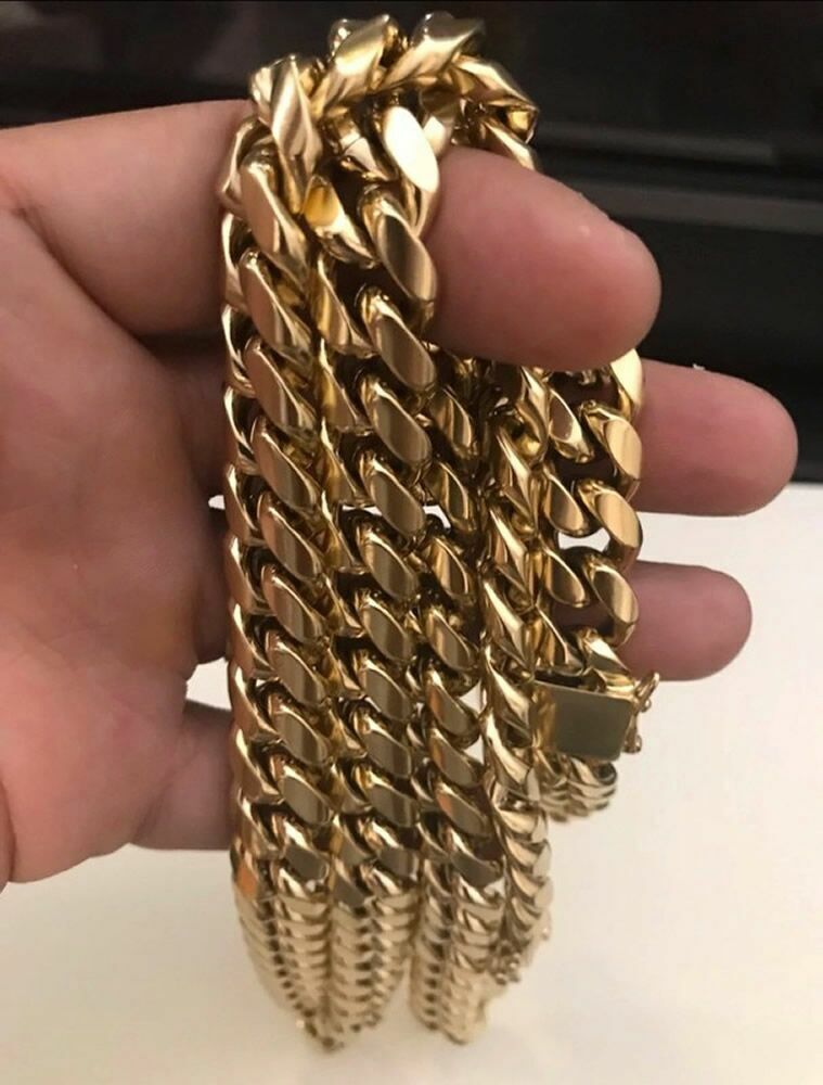 Men’s Miami Cuban Link Bracelet Chain 14k 18k Gold Plated Stainless Steel 4-14MM