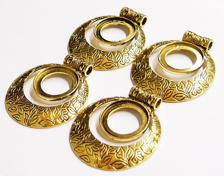 4 of 30mm Round Antique Gold Victorian Deco Flower Large Pendant Setting 68x57mm