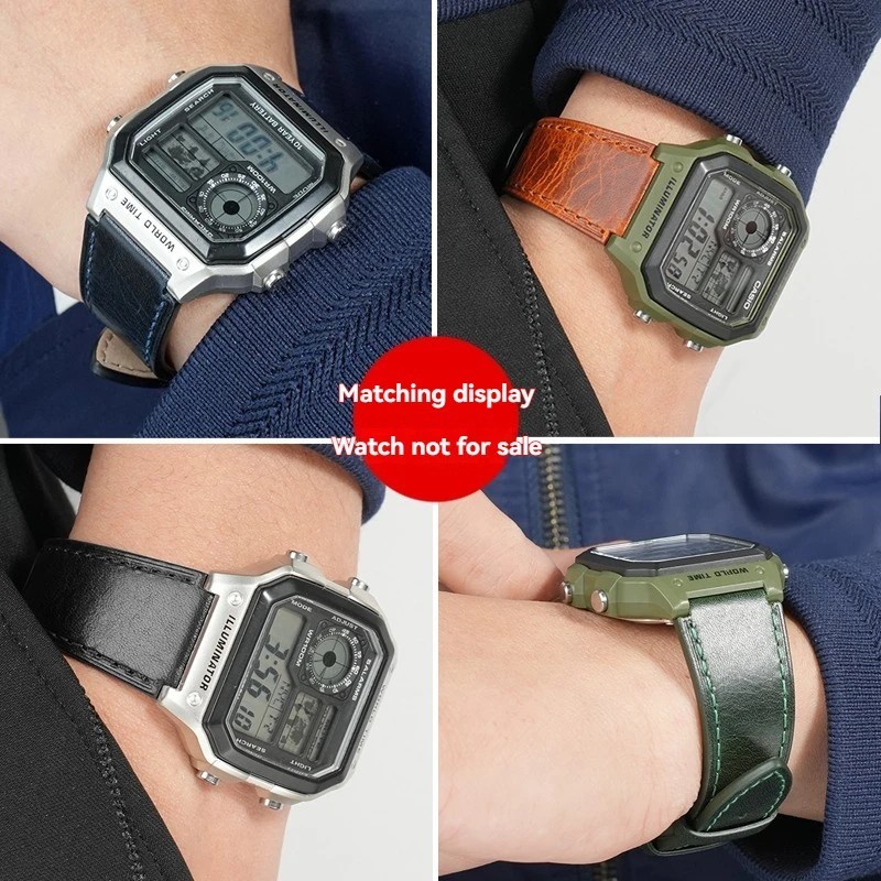 For Casio AE1200 AE1300 W-216H/W-218/WS-1400 W-737H Retro Leather Watch Strap 18
