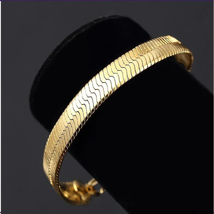 14K Gold Plated Herringbone Bracelet Set Womens Korea Classic