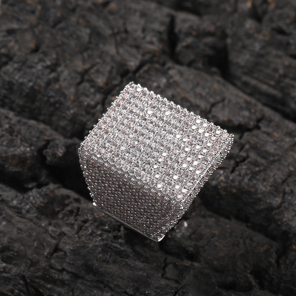 Hip Hop TopBling Full Zircon Square Ring 18K Real Gold Plated Mens Jewelry Gift