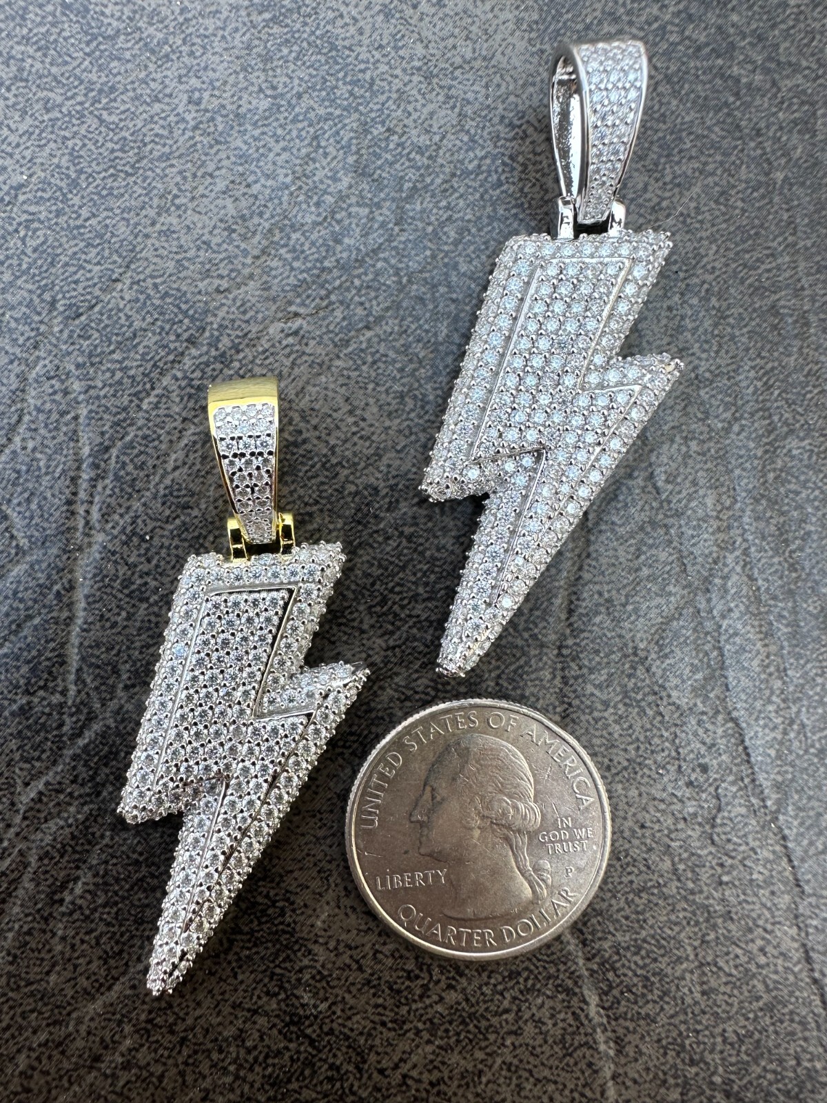 VVS MOISSANITE Iced Hip Hop Real Silver / Gold Lightning Bolt Necklace Pendant