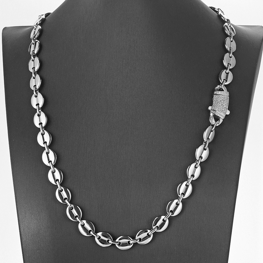 New Style 7/9/11mm Silver Stainless Steel Coffee Beads Chain Necklace for Men