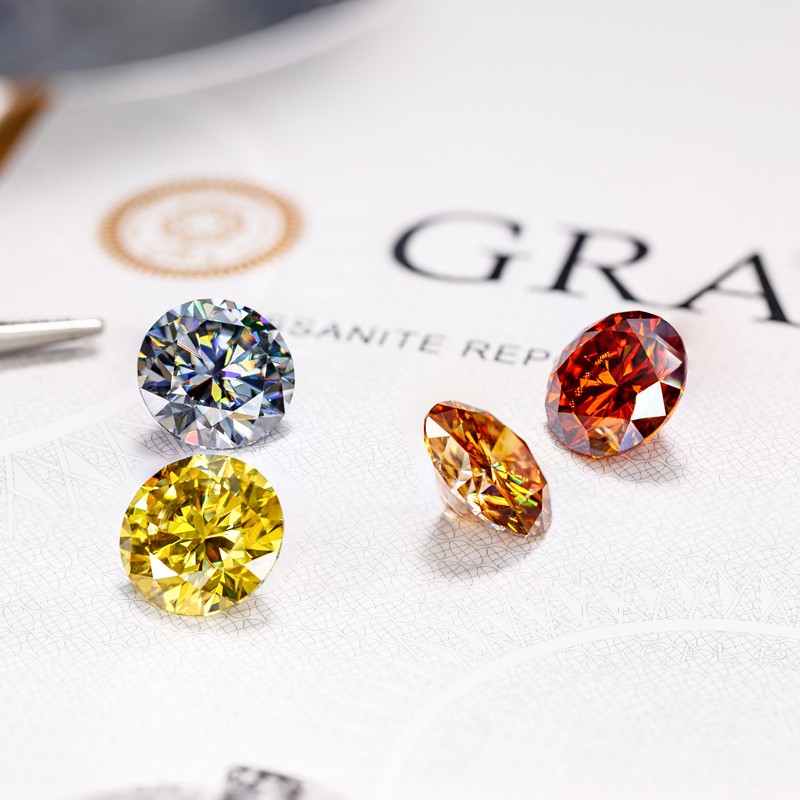 Wholesale Moissanite Stones Champagne 3-14mm Round Cut GRA VVS1 for Jewelry DIY
