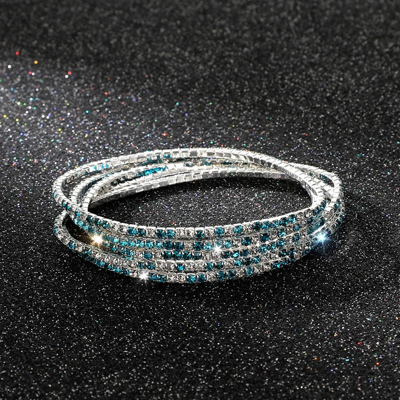 5 Pc Elastic Crystal Rhinestone Bracelet Women Gold Tone Round Chain Jewelry