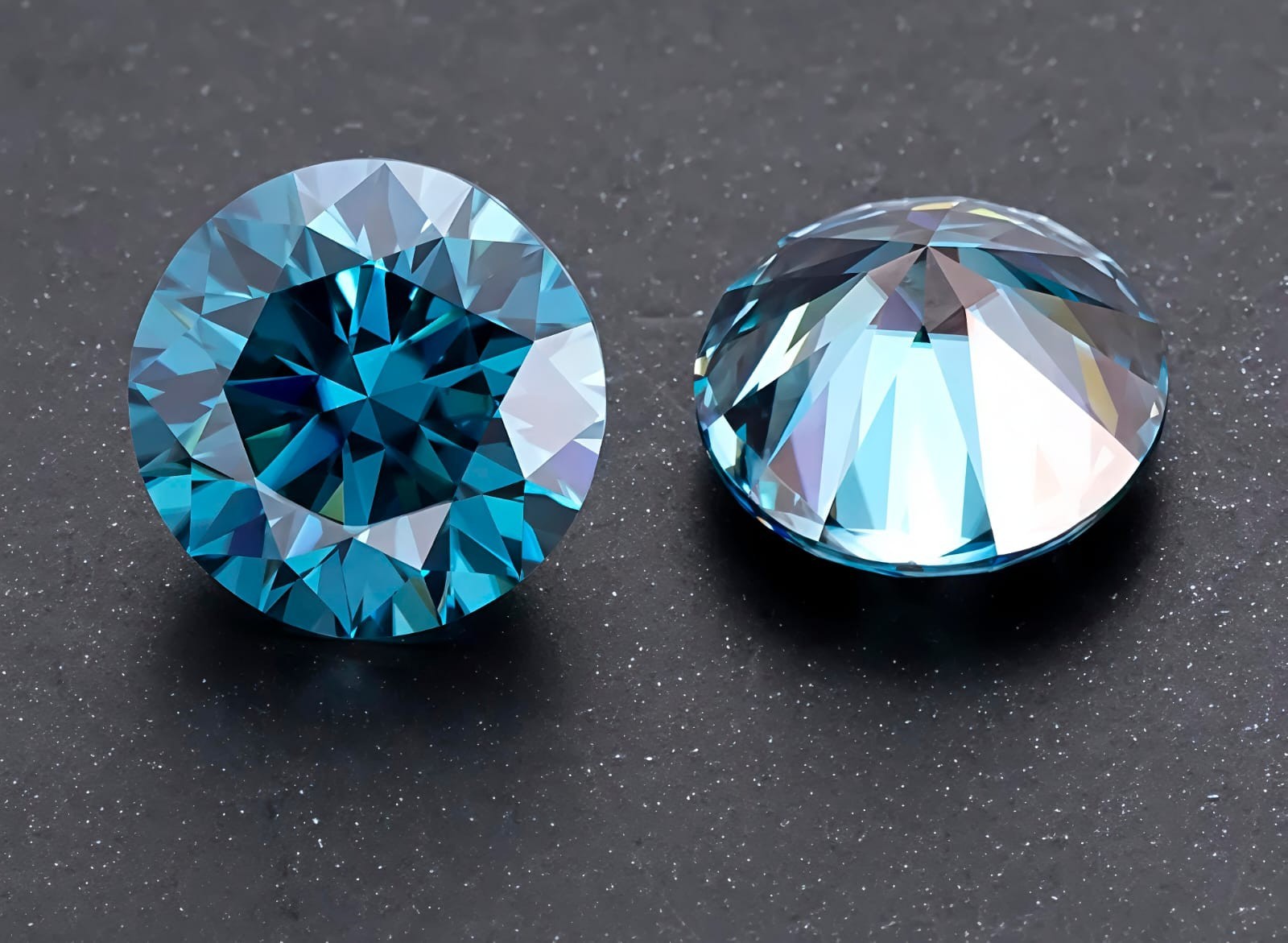 2 CT Pair Fancy Blue Color Round Cut VVS1 Moss Diamond Premium 6.75 MM Gemstone