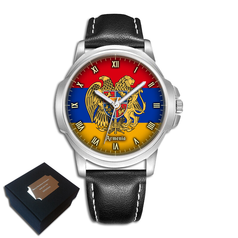 ARMENIA ARMENIAN FLAG EAGLE GENTS MEN’S WRIST WATCH BIRTHDAY GIFT ENGRAVING