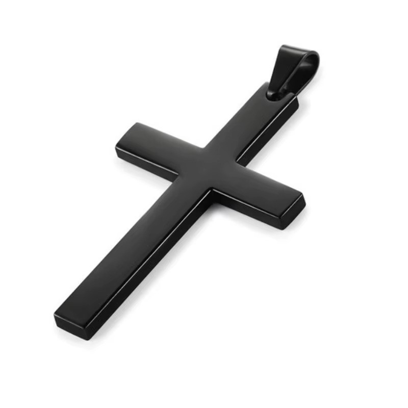 Men’s Cross Pendant Necklace Silver Chain Stainless Steel Figaro Necklace