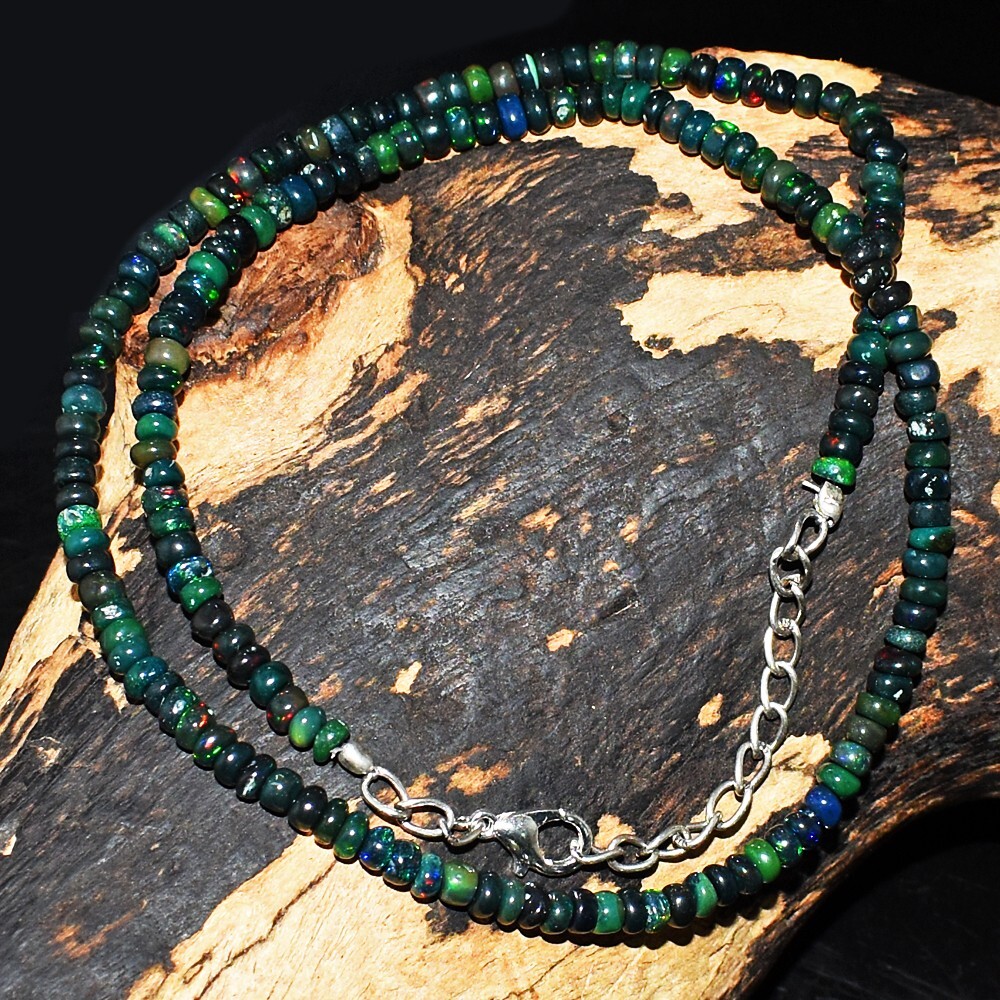 Wonderful Striking Black Ethiopian Opal 46.00 Cts Beaded Necklace VK 40 E584