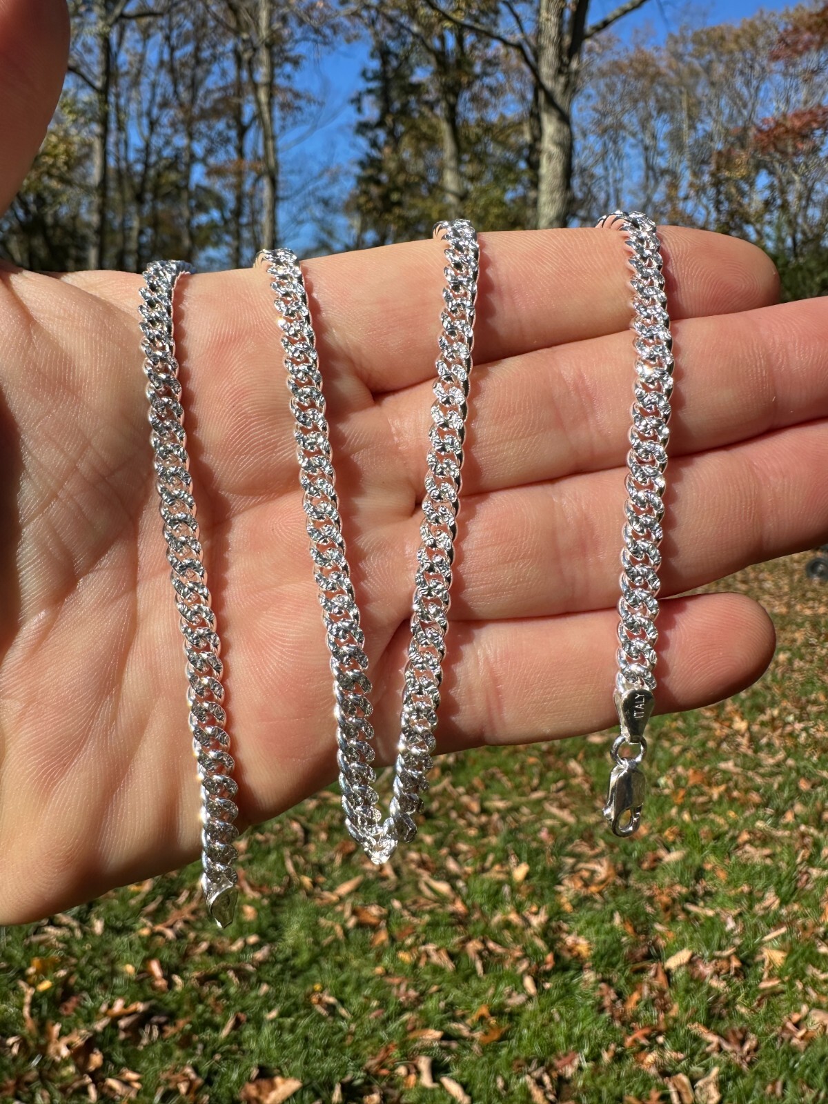 Miami Cuban Chain Diamond Cut Real 925 Sterling Silver Bracelet Necklace 3-7mm