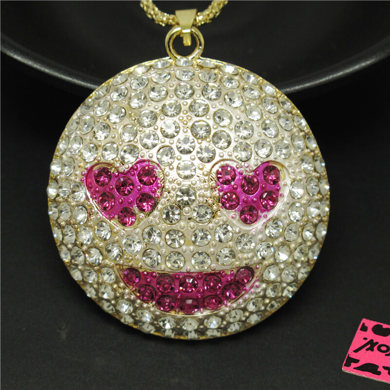 New Fashion Women Rose Enamel Heart Love Cartoon Crystal Pendant Chain Necklce